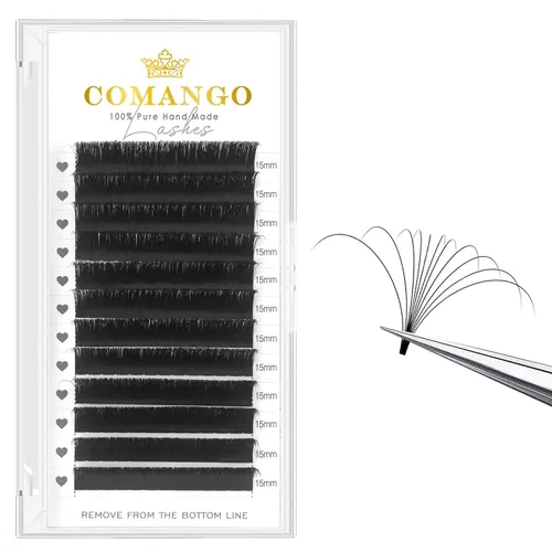 Vista 24 de CoMango Easy Fan - Extensiones de pestañas rizadas C/D de 0.05/0.003 in, pestañas de volumen que florecen automáticamente, color negro mate 2D-20D