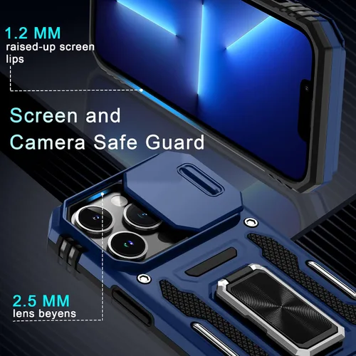 Vista 266 de DEERLAMN Funda para iPhone Xs Max con funda deslizante para cámara + protector de pantalla, soporte giratorio de anillo de grado militar a prueba