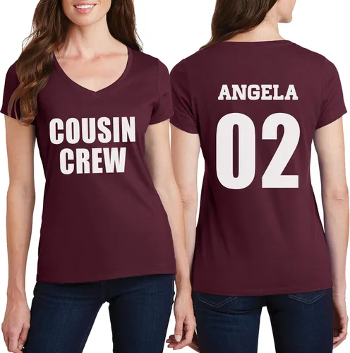 Vista 2 de Camisetas personalizadas para mujer, añade tu texto en la parte delantera y trasera, camisa personalizada con cuello en V