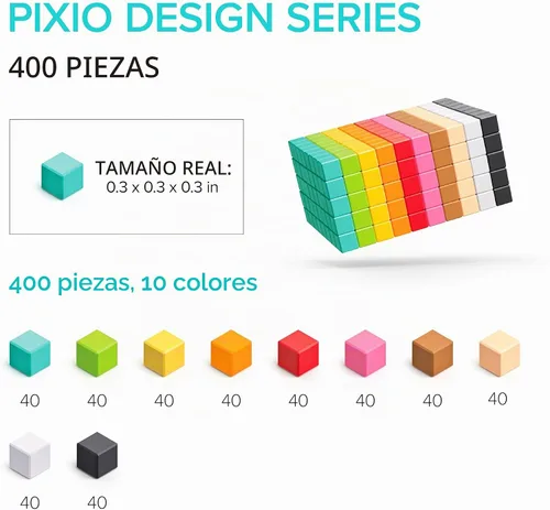 Vista 3 de PIXIO -400 piezas - Juguete de construcción de bloques magnéticos diminutos en el estilo Pixel Art con aplicación gratuita - Cubos de plástico