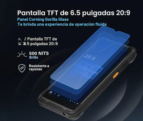 Vista 2 de Vanquisher Tablet PC resistente de 6.5 pulgadas, Windows 11 IOT Enterprise OS, PDA de mano con escáner de código de barras Honeywell N4680, NFC