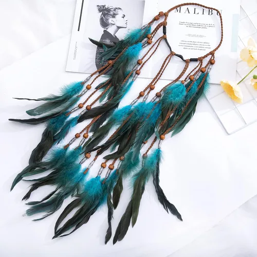 Vista 2 de LUREME Diadema de plumas hippie para mujer, disfraz indio, accesorio para el cabello de plumas (Hb00010)