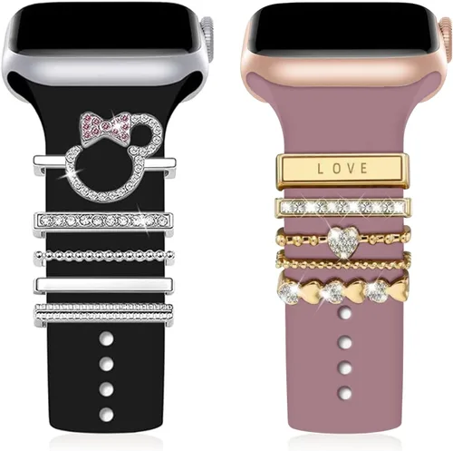Vista 9 de Correa de reloj con abalorios, mejora tu correa de reloj con elegantes anillos decorativos compatibles con la correa de Apple Watch para iWatch