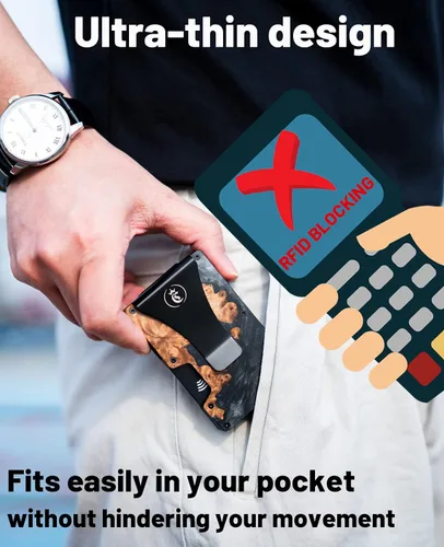 Vista 3 de Chosmoos - Cartera minimalista para hombre con clip para dinero, ligera y delgada