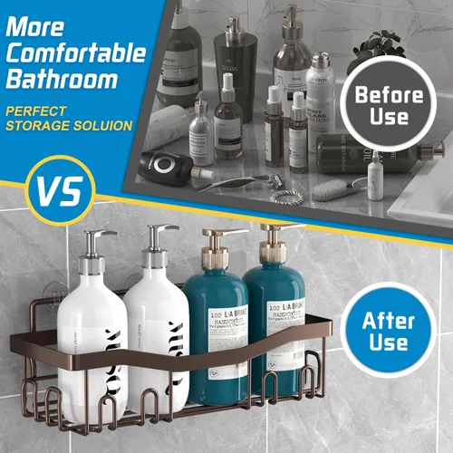 Vista 3 de Youvip Organizador adhesivo para ducha, organizador de baño sin perforación, 5 unidades, estantes inoxidables con soporte para jabón y soporte