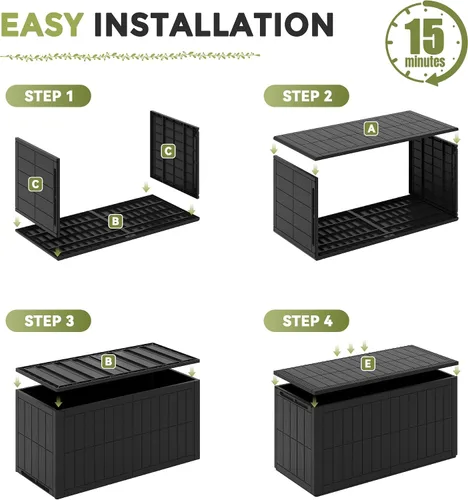 Vista 9 de Caja de almacenamiento para exteriores de 100 galones, con cerradura, impermeable, de resina, contenedor de almacenamiento para interiores