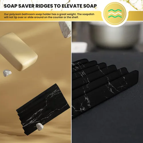 Vista 7 de DAYONE Soporte con aspecto de mármol, jabonera con bordes protectores de jabón, soporte rectangular para jabón con pies antideslizantes, bandeja