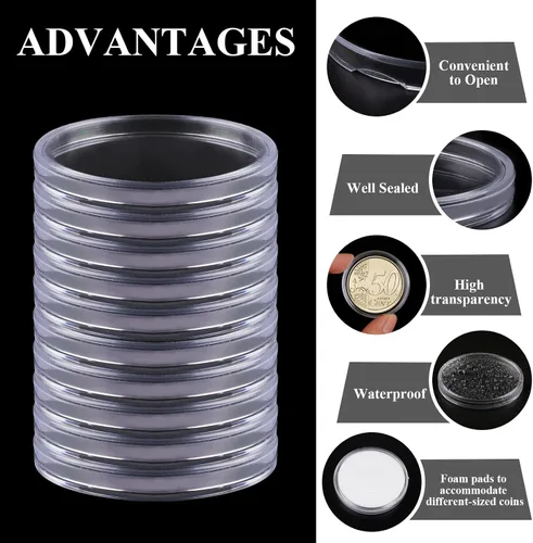 Vista 4 de Utron 60P Cápsulas de Plástico Transparente para Monedas de 40mm, Portamonedas de Dólar, Almacenamiento de Monedas de Plata para Coleccionistas