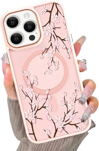 Vista 70 de Compatible con el teléfono 13 Pro - Funda magnética mate translúcida, de lujo, a prueba de golpes, magnética y con bonito patrón de flores, carcasa
