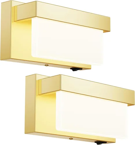 Vista 15 de Aplique de pared de batería cromado con interruptor de encendido/apagado, lámpara de pared LED de 8 pulgadas, pantalla acrílica, lámpara de pared
