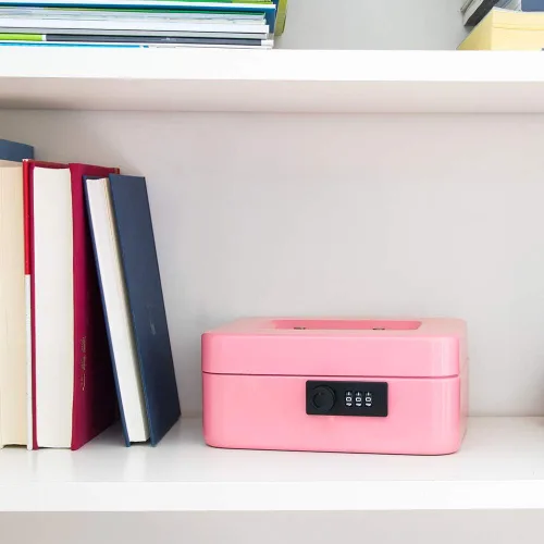 Vista 6 de KYODOLED Caja de dinero con cerradura con cerradura, caja de dinero con bandeja para efectivo, caja fuerte con cerradura con llave, organizador