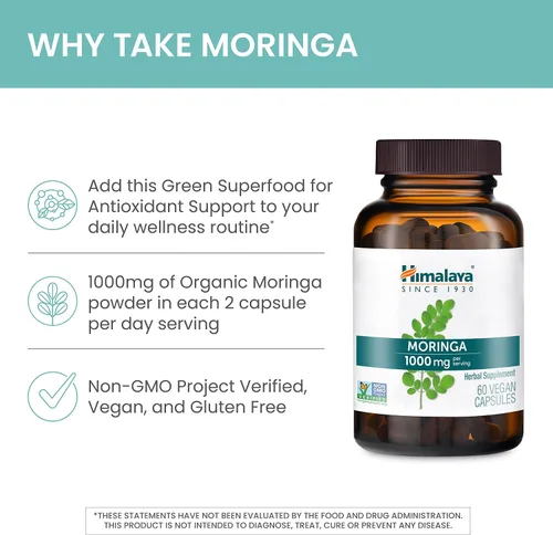 Vista 4 de Himalaya Moringa - Suplemento antioxidante de superalimentos a base de hierbas que apoya el bienestar, la vitalidad y el estrés oxidativo, vegano