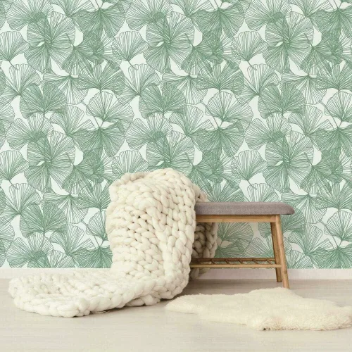 Vista 3 de RoomMates - Papel tapiz para despegar y pegar con hojas de gingko verdes
