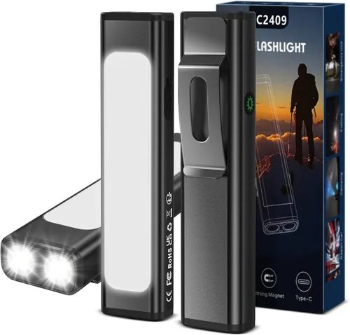 Vista 25 de Linterna plana EDC recargable, 1200 lúmenes USB-C (naranja, 1 unidad) Linterna de bolsillo con clip, 9 modos de luz magnética impermeable pequeña
