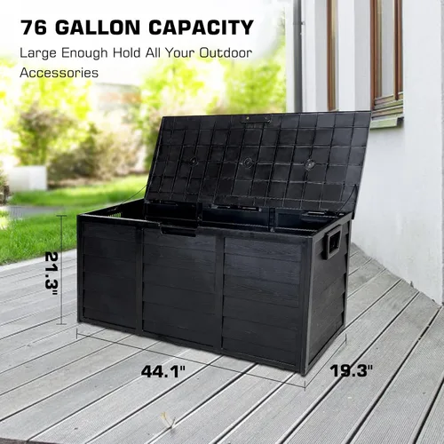 Vista 7 de YUSING - Caja de 76 galones, caja de almacenamiento para exteriores impermeable con ruedas y funda impermeable para cojines de patio y almohadas