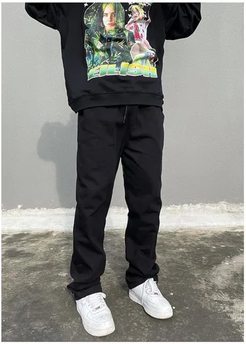 Vista 4 de MEOKIM Pantalones de mezclilla bordados con letras góticas, estilo callejero Harajuku, sueltos, hip-hop, recto, tubo para hombre