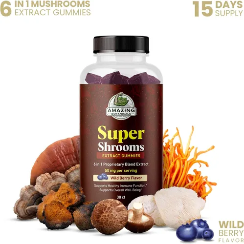 Vista 2 de Suplemento orgánico de hongos 6 en 1 Super Shrooms - Energía, memoria, enfoque y salud cerebral - Melena de león, Reishi, Chaga, Cordyceps y más