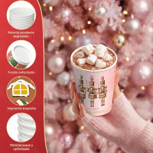 Vista 3 de Gerrii 150 Piezas Vasos de Papel Desechables de Navidad de 9 oz Vasos de Papel de Chocolate Caliente Cacao Vasos para Bebidas de Invierno 5 Diseños