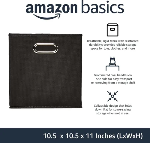 Vista 2 de Amazon Basics Contenedores organizadores de almacenamiento en forma de cubo plegables, paquete de 6, 10.5 x 10.5 x 11 pulgadas, negro
