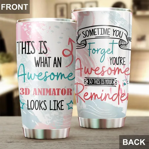 Vista 4 de Vaso de acero inoxidable con diseño de animador 3D This Is What An Awesome de 20 onzas, regalos divertidos para la oficina, mujeres, hombres, amigos
