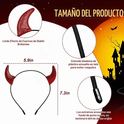 Vista 5 de Kit de maquillaje de Halloween de pintura facial roja, diadema de cuernos de diablo para mujer, pintura de cuerpo rojo a base de agua de 1.01 onzas