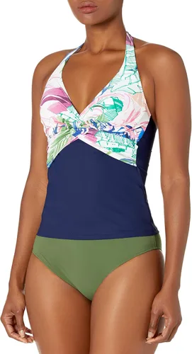 Vista 6 de Profile by Gottex Traje de baño tankini con cuello en V para mujer Negro/Blanco