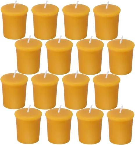 Vista 8 de 4 velas votivas de cera de abejas, blanco crema, quema de 12 horas, oración y conmemoración Tono crema suave, brillo de 12 horas, mejor en un