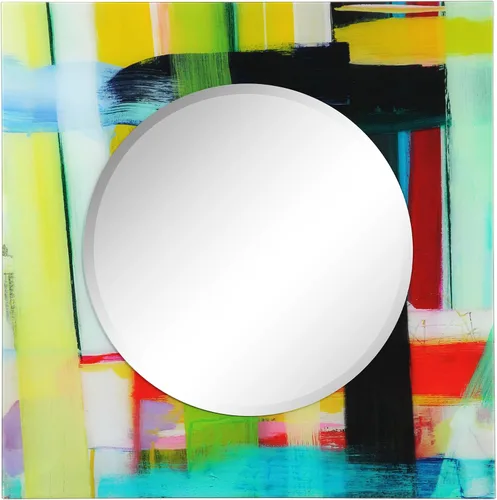 Vista 25 de Empire Art Direct Espejo de pared rectangular biselado en blanco y negro con vidrio templado impreso abstracto, tocador, espejo de baño, listo