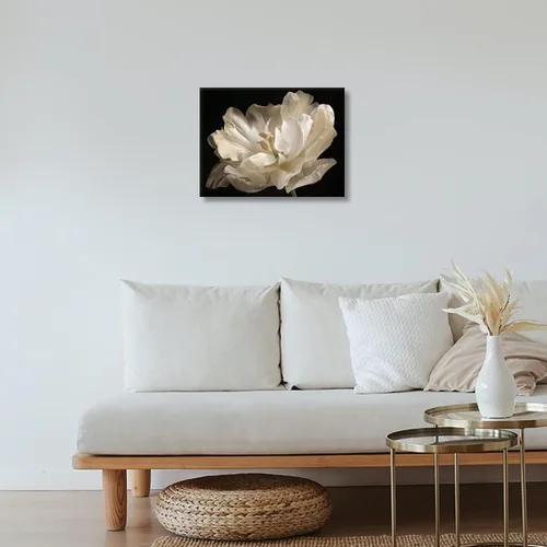 Vista 6 de Decoración de baño negro, tulipán blanco sobre fondo negro, arte moderno en lienzo para decoración de baño, arte de pared de baño, ilustraciones