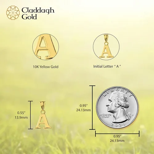 Vista 4 de Claddagh Gold - Dije personalizado con inicial A-Z en oro amarillo macizo de 10 quilates