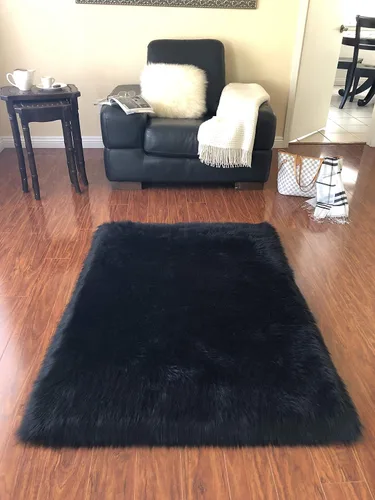 Vista 3 de LAMBZY Alfombra rectangular de piel de oveja sintética, súper suave, hipoalergénica, de felpa, lujosa alfombra de felpa sedosa para dormitorio, sala