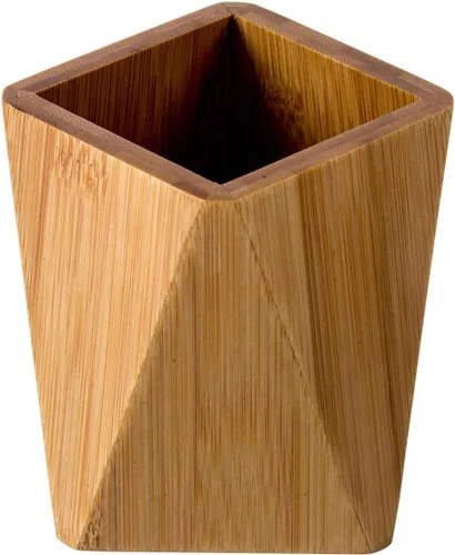 Vista 2 de Soporte para bolígrafo de madera de bambú para escritorio, recipiente geométrico para lápices, bonitos suministros de oficina de escritorio