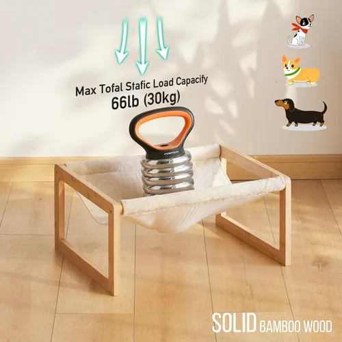 Vista 9 de kiplant Hamaca grande para gatos, hamaca elevada de madera de bambú para mascotas, 21 x 16.5 pulgadas, adecuada para gatitos, cachorros, conejos