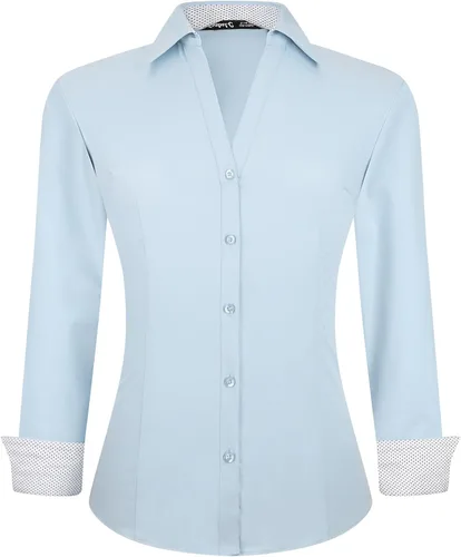 Vista 9 de Damipow Camisas de vestir para mujer, sin arrugas, con botones, de manga larga, blusas para el trabajo profesional
