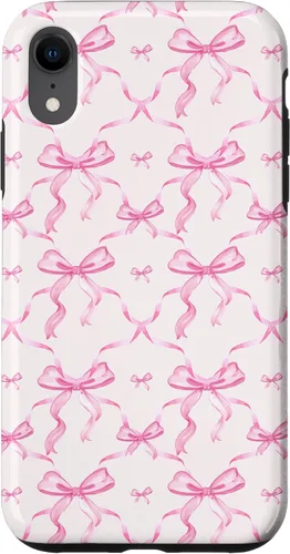 Vista 25 de Cintas y lazos estéticos rosas para iPhone 16 en estuche de acuarela