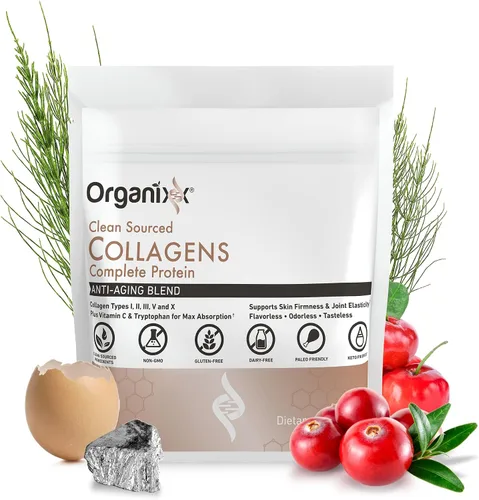 Vista 2 de Organixx - Polvo de péptidos de colágeno con vitamina C, tipos I, II, III, V, X de colágeno hidrolizado, para la salud del cabello, uñas, piel