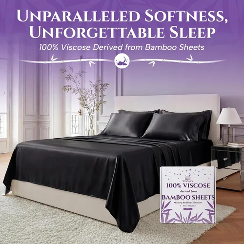 Vista 2 de SLEEP SANCTUARY - Juego de sábanas 100% viscosa derivada de bambú tamaño individual 4 piezas – Sábanas de lujo BamBliss de enfriamiento