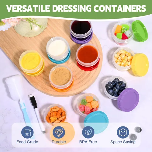 Vista 2 de Yomarket Envases Pequeños de Plástico de 2 oz con Tapas, Paquete de 12 Recipientes para Aderezo de Ensalada, Recipientes Reutilizables
