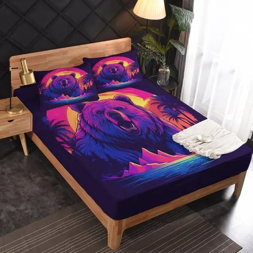 Vista 2 de Bear Sheets - Juego de sábanas de tamaño individual, sábanas de microfibra suave, bolsillo profundo, sábanas y fundas de almohada estampadas sin