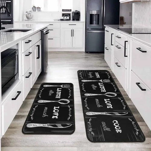 Vista 8 de Alfombras y tapetes negros de cocina antideslizantes, lavables, resistentes a las manchas y a la decoloración, adecuados para tapetes de cocina