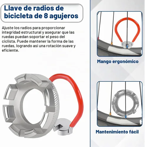 Vista 4 de Llave de radios - Llave de radios endurecida para bicicleta, herramienta de llanta de radios para ajuste y reparación de tensión de rueda