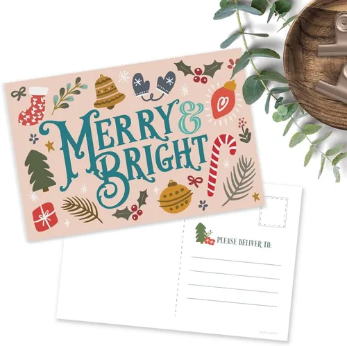 Vista 9 de m&h invites Merry & Bright Postales navideñas saludos navideños – Bonitas postales ilustradas para el invierno – 50