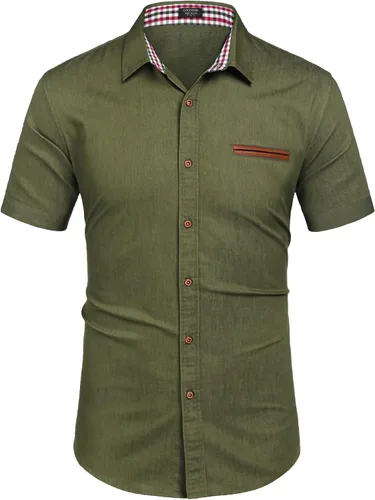 Vista 2 de COOFANDY Camisa de vestir casual de manga corta con botones para hombre