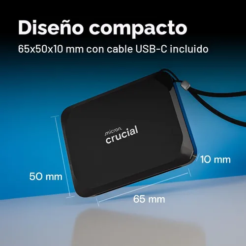 Vista 6 de Crucial X9 SSD portátil de 1 TB, hasta 1050 MB/s, USB 3.2 USB-C, unidad externa de estado sólido, compatible con Windows, Mac y Android
