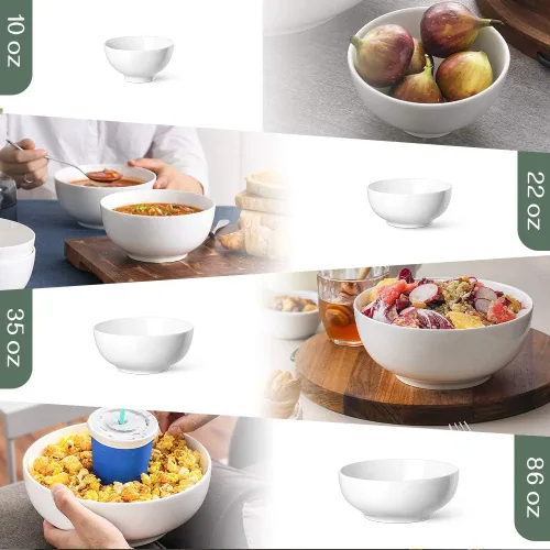 Vista 6 de DOWAN Tazones para servir, juego de tazones para mezclar, 70/30/20/8 onzas para cocina, juego de servir blanco suave, juego de 4 cuencos