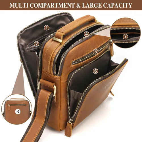 Vista 3 de Bolso cruzado de cuero para hombre, bolso de mensajero para hombre, bolso pequeño para maletín para hombres, bolsa de oficina, bolsa de mano