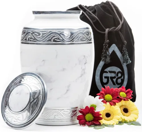 Vista 10 de Urna de cremación grande con acabado de mármol negro para cenizas - Urna para adultos para cenizas humanas - Urna conmemorativa funeraria con tapa