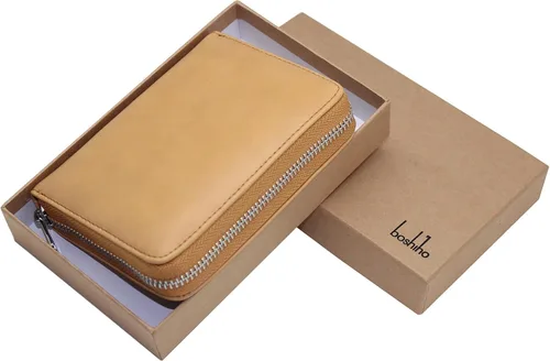 Vista 12 de boshiho Cartera con bloqueo RFID de 24 ranuras para tarjetas de crédito, de piel auténtica, organizador de múltiples tarjetas, con cremallera