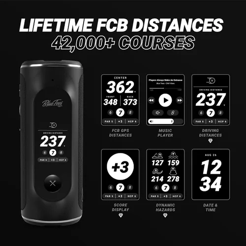 Vista 8 de Blue Tees Golf Player+ Altavoz GPS con tecnología de IA - Pantalla táctil, batería de más de 10 horas, más de 40,000 campos, distancias visuales