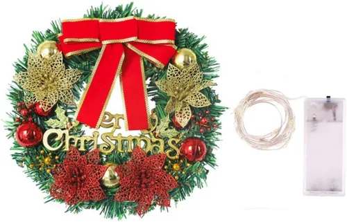 Vista 7 de Corona de Navidad artificial preiluminada, 12 pulgadas para puerta delantera, decoración de invierno de vacaciones con luces LED a
